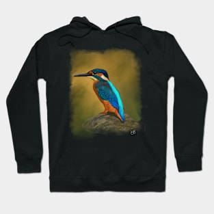 Kingfisher Soft Pastel Drawing on Yellow Ochre Hoodie